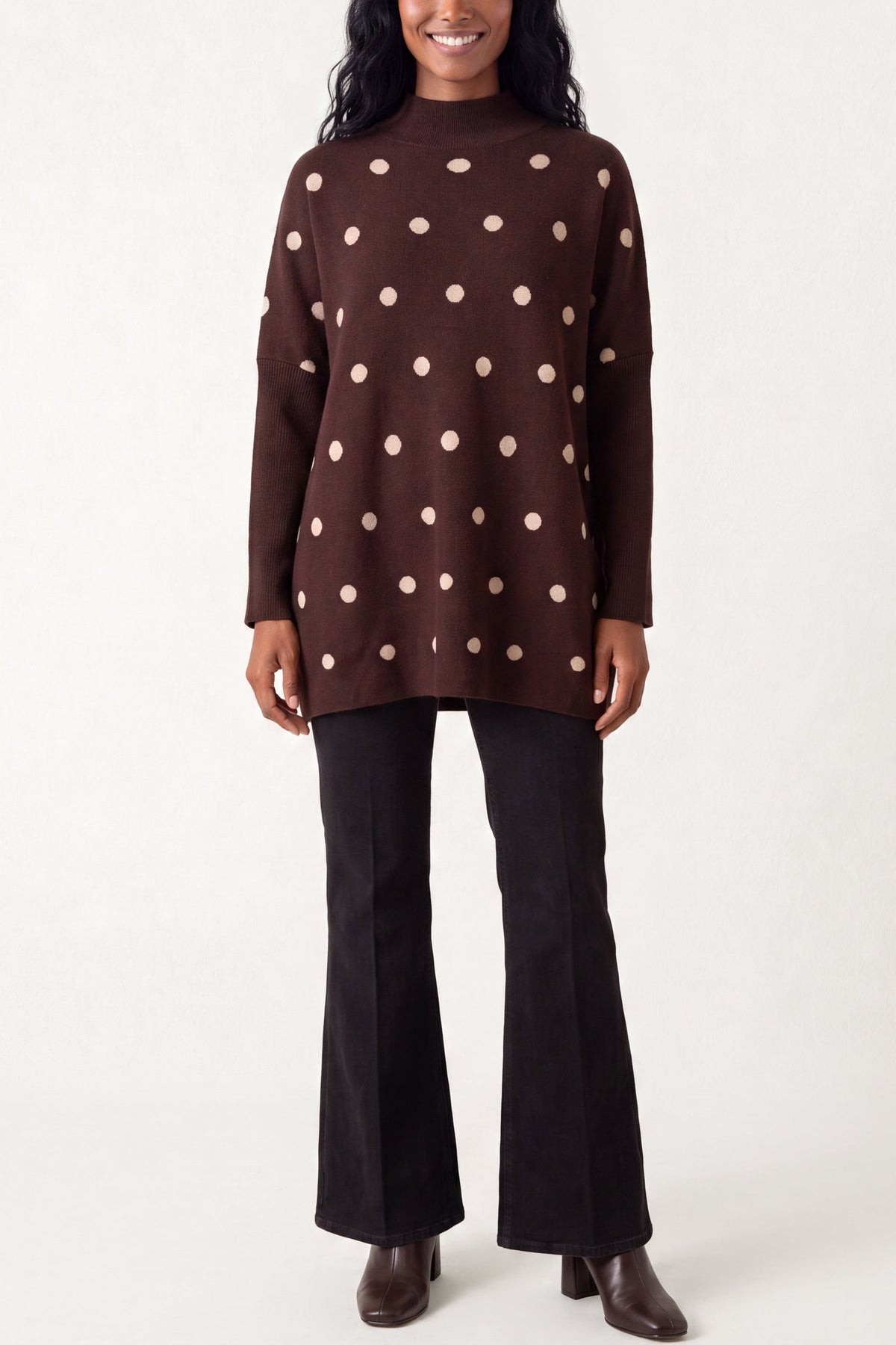 Dames Trui met Polkadot Print – Gebreide Pullover met Batwing Mouwen