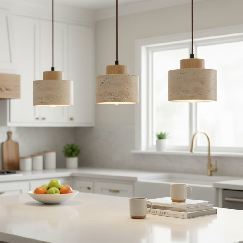 Natural Travertine Pendant Light – Nordic Minimalist Kitchen Pendant Lighting 21
