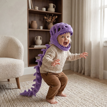 Cape tête de dinosaure violette pour enfant