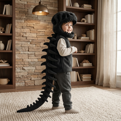 Cape tête de dinosaure noire pour enfant