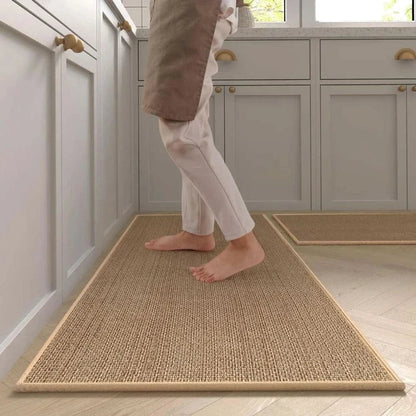 Non-Slip Washable Kitchen Runner Rug - Faux Sisal Mat with Natural Rubber Backing 0