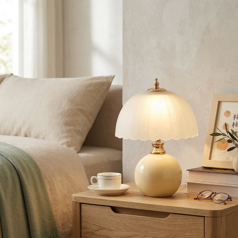 Nordic Style Half Dome Table Lamp with Ceramic and Glass Shade – Modern Bedside or Desk Lamp for Bedroom 12