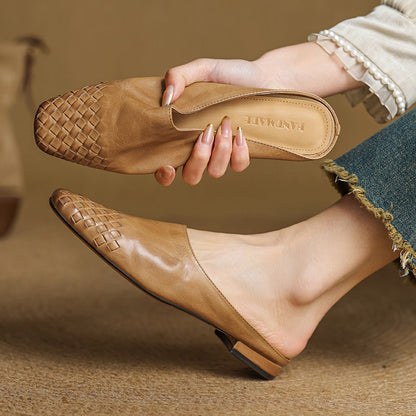 Dames Leren Mules met Gevlochten Voorpand