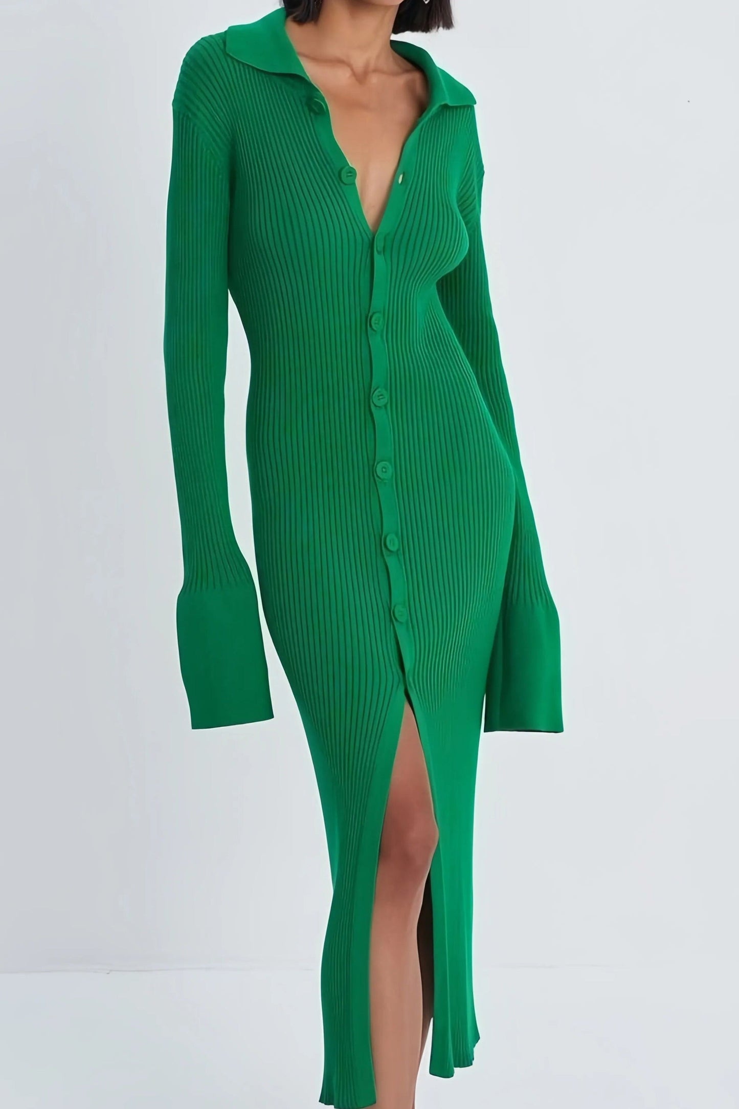 Milou - Stijlvolle V-hals Midi-jurk in Groen