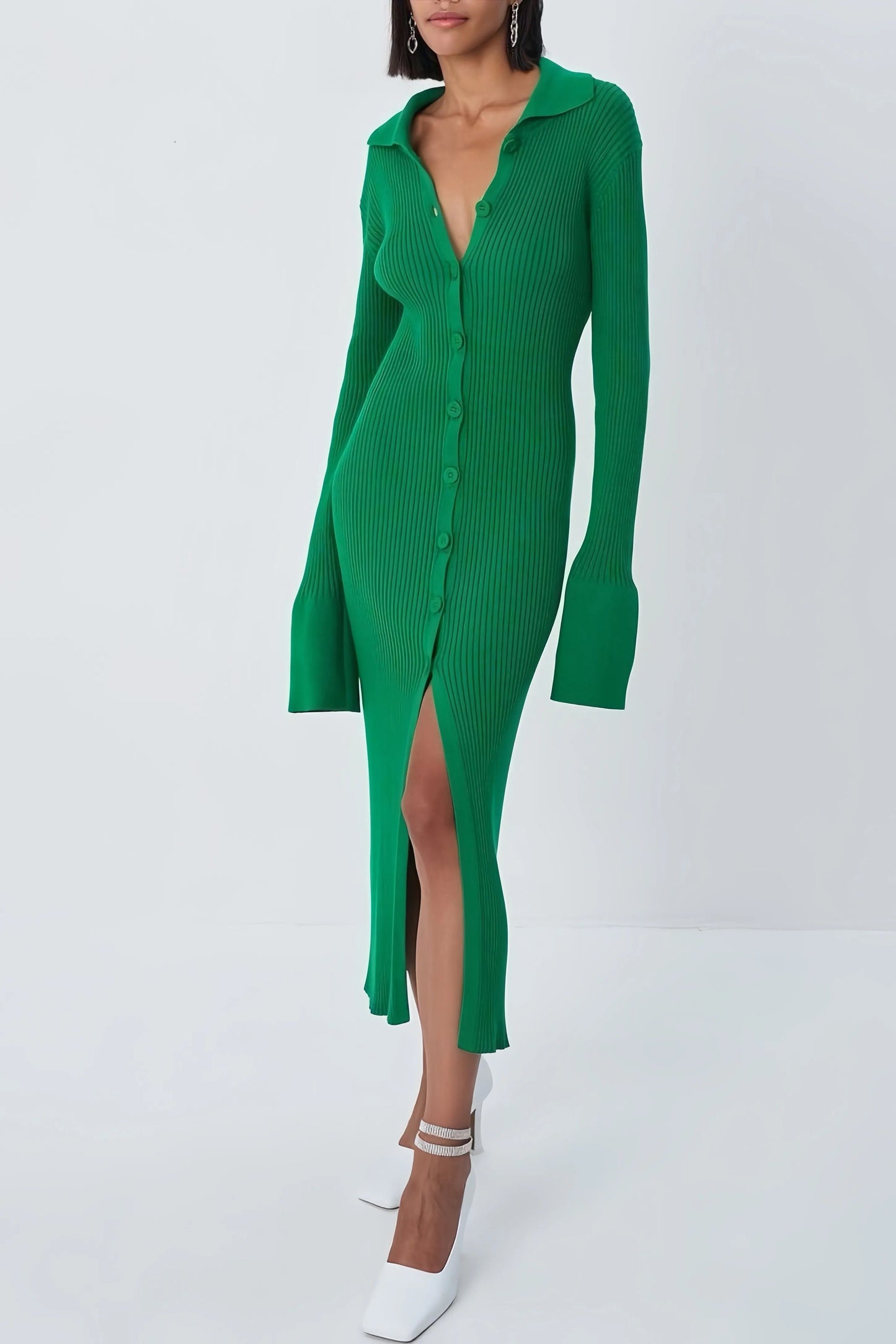 Milou - Stijlvolle V-hals Midi-jurk in Groen