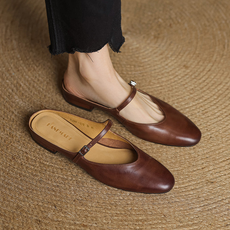 Dames Leren Mules met Mary Jane Bandje