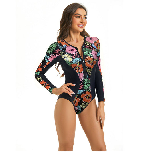 Zwemstof Badpak met Lange Mouwen en Ritssluiting – UV-bescherming voor Dames