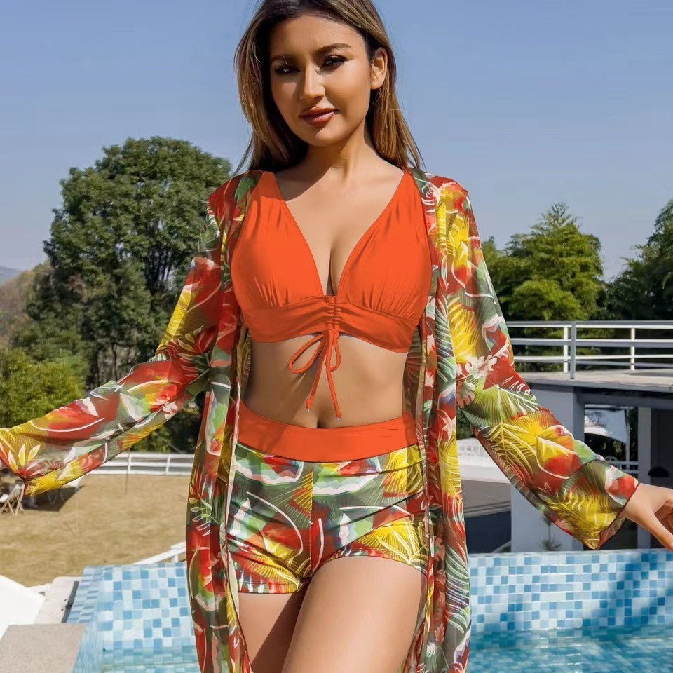 Zwemstof Driedelige Zwemset met Top, Short en Cover-up – Perfecte Mix voor Strand en Zwembad