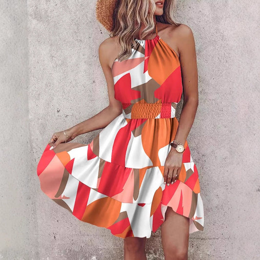 Gelaagde Halterjurk met Elastische Taille – Comfortabele Zomerstijl voor Elke Gelegenheid