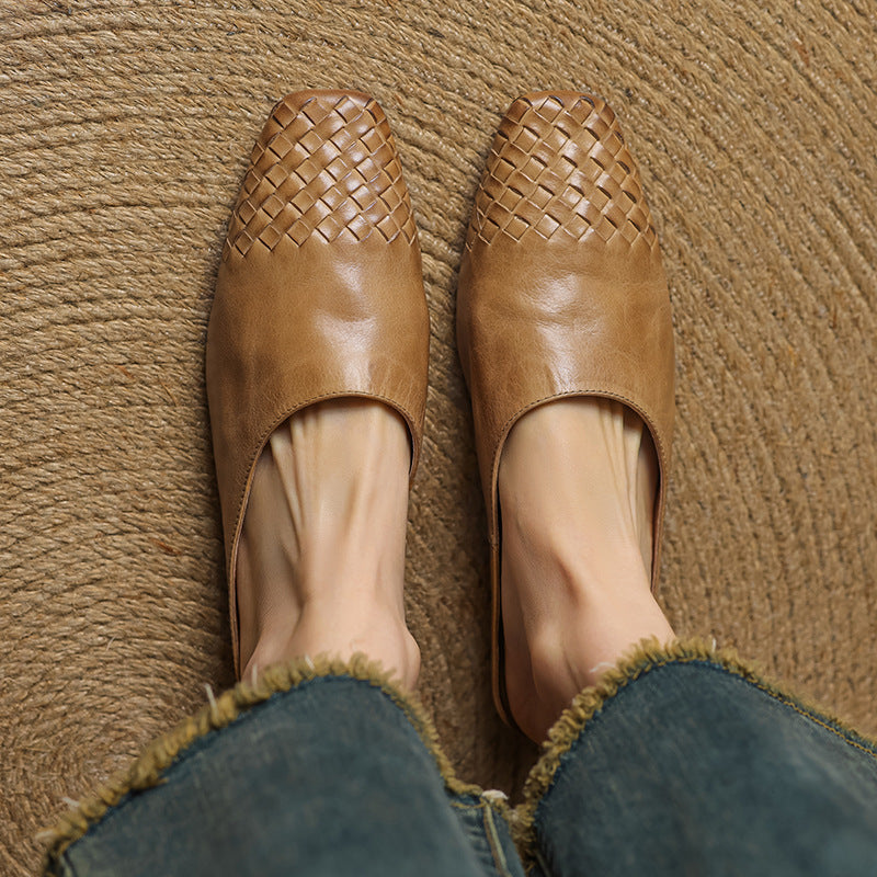 Dames Leren Mules met Gevlochten Voorpand
