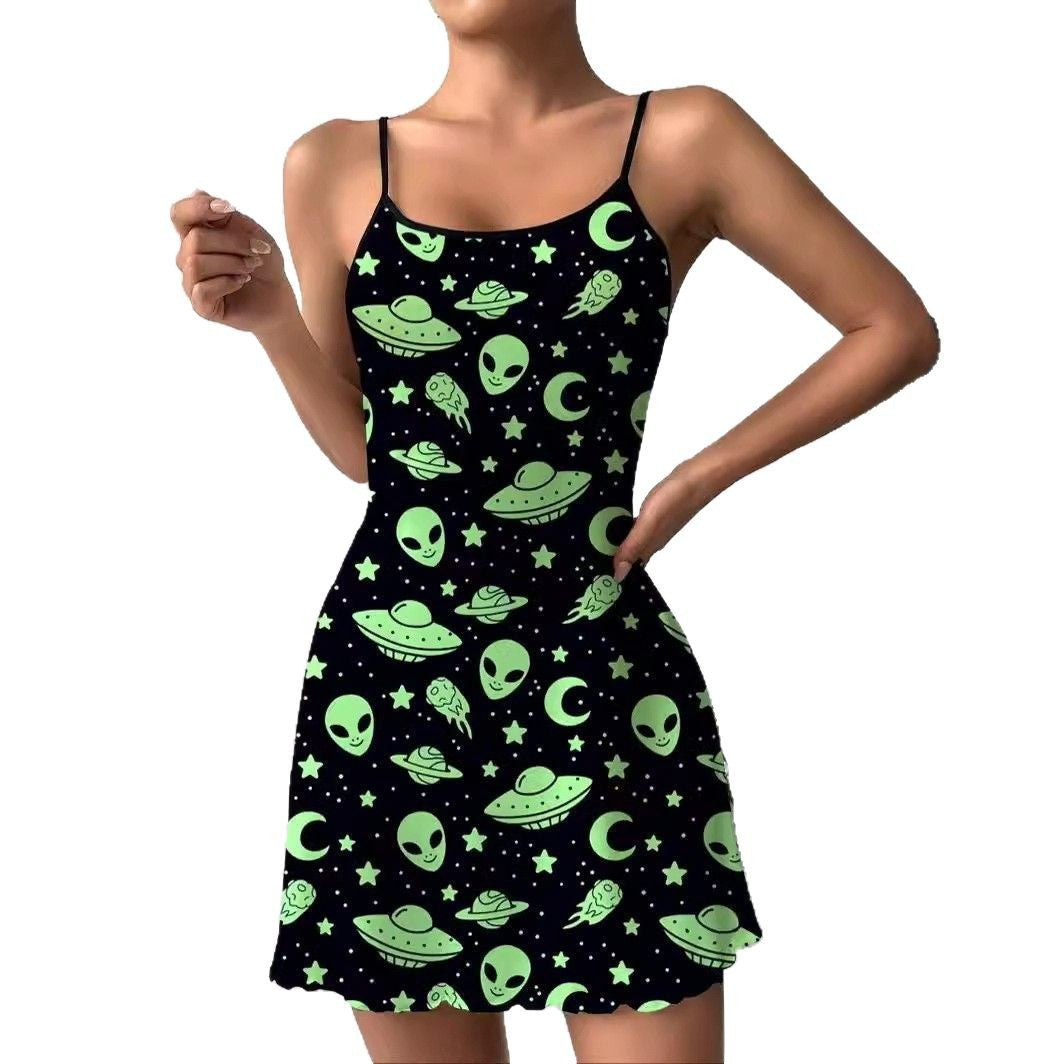 Speelse Print Mini Jurkje met Spaghettibandjes – Perfect voor Zomerse Uitstapjes
