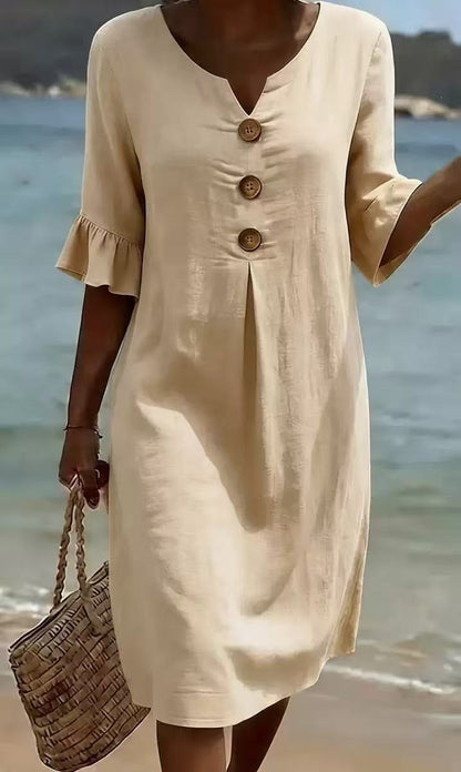 Dames Zomerjurk met Knoopsluiting en Losse Pasvorm