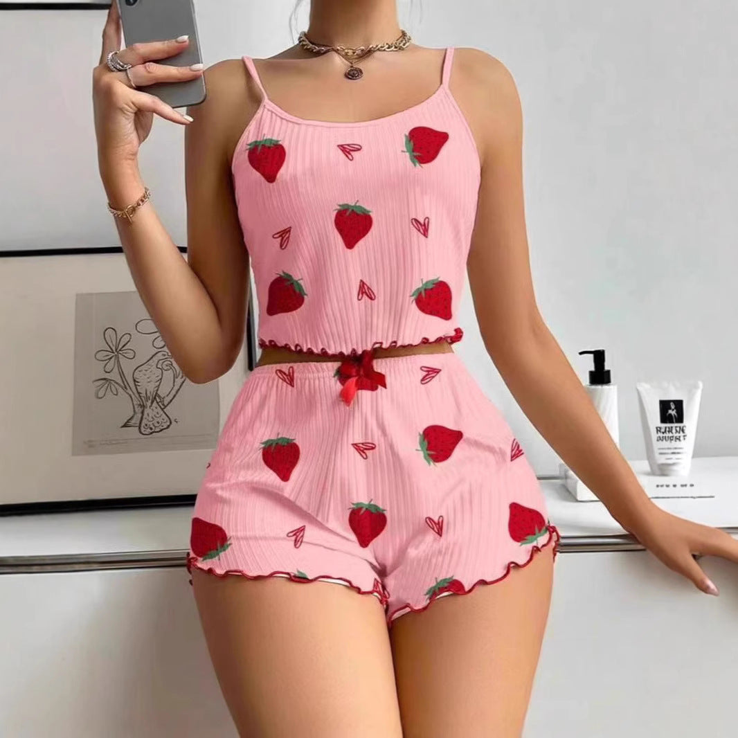 Katoenen Pyjamaset met Spaghettibandjes – Comfortabele Dames Short voor Zomeravonden