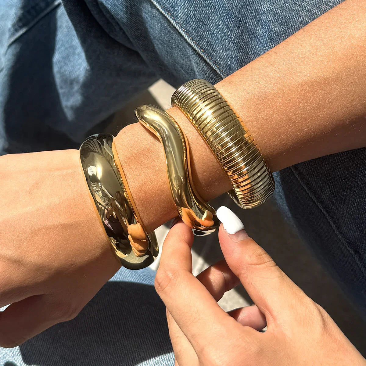 Dames Armbandenset Chunky Bangles Goudkleurig RVS (3-delig)