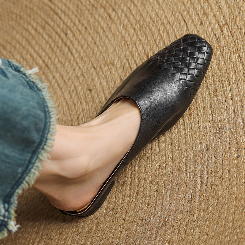 Dames Leren Mules met Gevlochten Voorpand