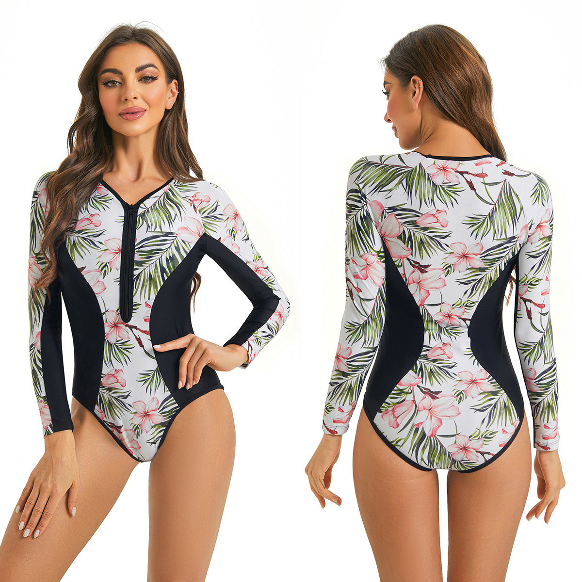 Zwemstof Badpak met Lange Mouwen en Ritssluiting – UV-bescherming voor Dames