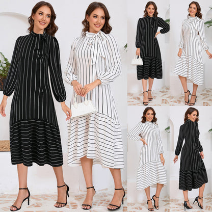 Strikdetail Midi Jurk met Lange Mouwen – Elegante Look voor Elke Gelegenheid