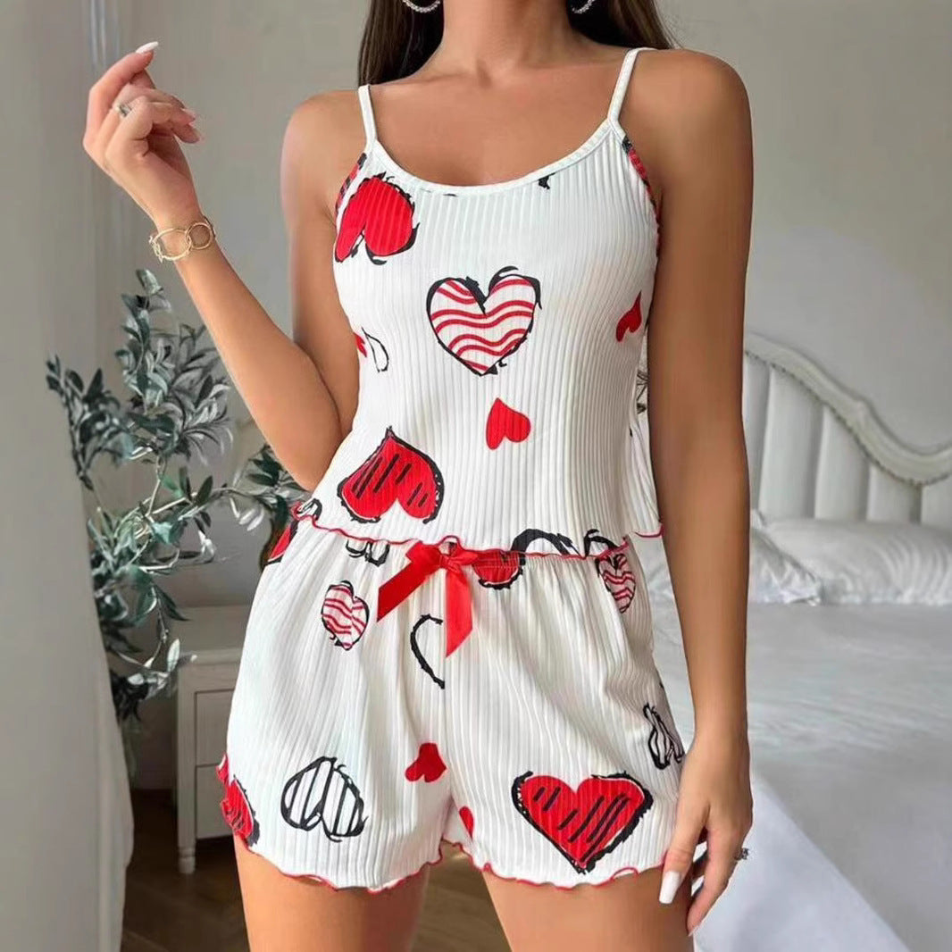 Katoenen Pyjamaset met Spaghettibandjes – Comfortabele Dames Short voor Zomeravonden