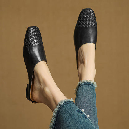 Dames Leren Mules met Gevlochten Voorpand