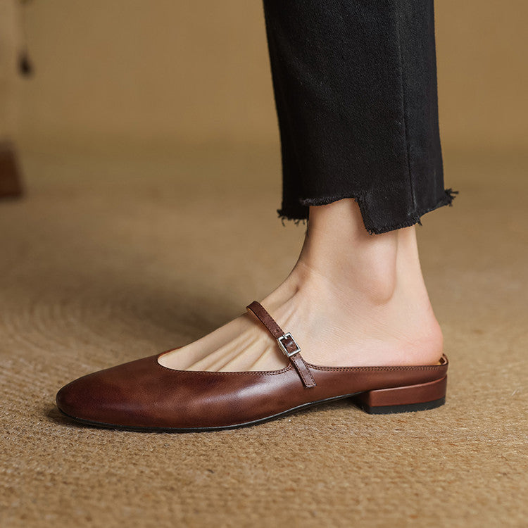 Dames Leren Mules met Mary Jane Bandje