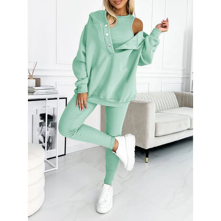 Dames Oversized 3-Delige Loungewear Set – Zacht Katoen, Hoodie en Broek voor Comfortabele Thuisoutfits