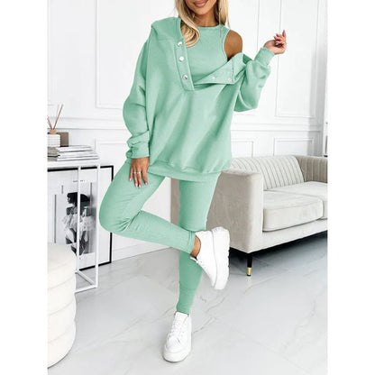 Dames Oversized 3-Delige Loungewear Set – Zacht Katoen, Hoodie en Broek voor Comfortabele Thuisoutfits