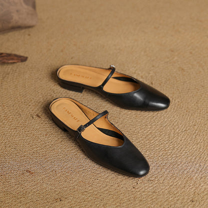 Dames Leren Mules met Mary Jane Bandje