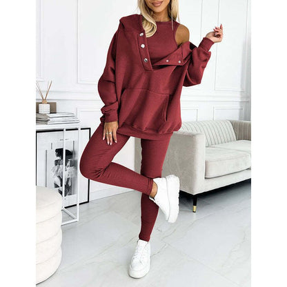 Dames Oversized 3-Delige Loungewear Set – Zacht Katoen, Hoodie en Broek voor Comfortabele Thuisoutfits