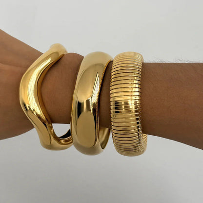 Dames Armbandenset Chunky Bangles Goudkleurig RVS (3-delig)