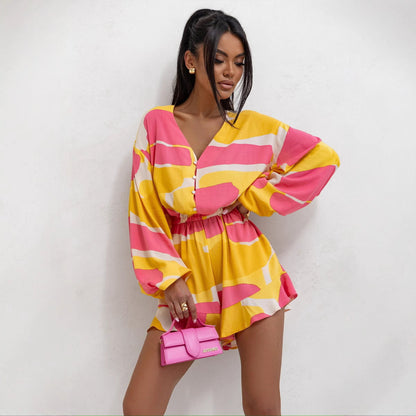 Ballonmouwen Playsuit met Ruches – Speelse Dames Outfit voor Zomerse Uitstraling