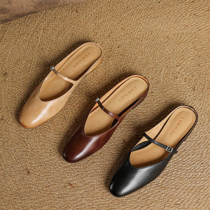 Dames Leren Mules met Mary Jane Bandje