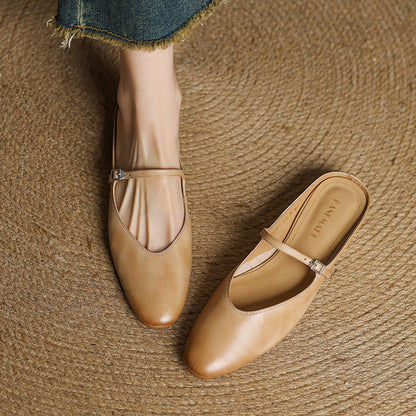 Dames Leren Mules met Mary Jane Bandje