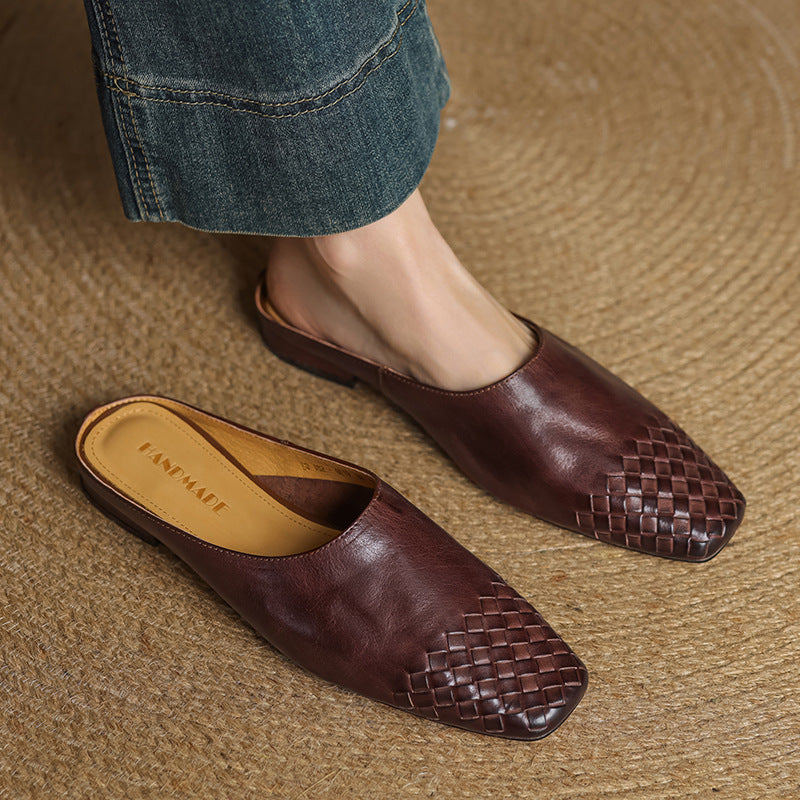 Dames Leren Mules met Gevlochten Voorpand