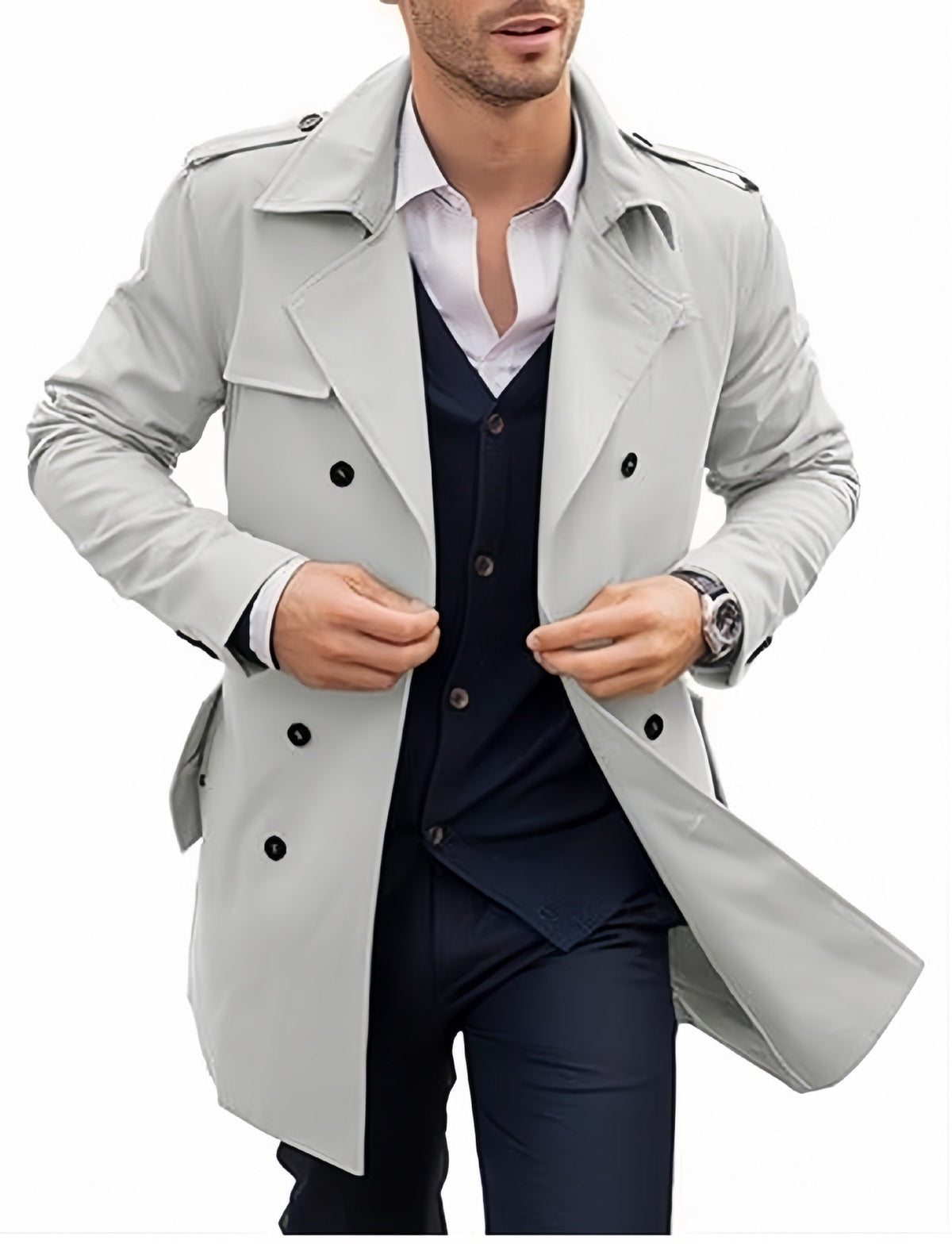 Heren Trenchcoat Double-Breasted Getailleerde Mantel