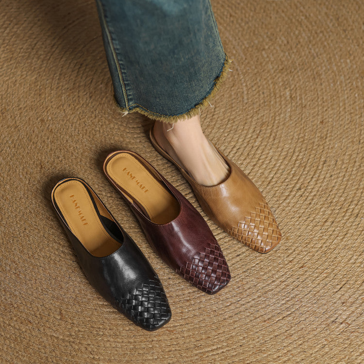 Dames Leren Mules met Gevlochten Voorpand