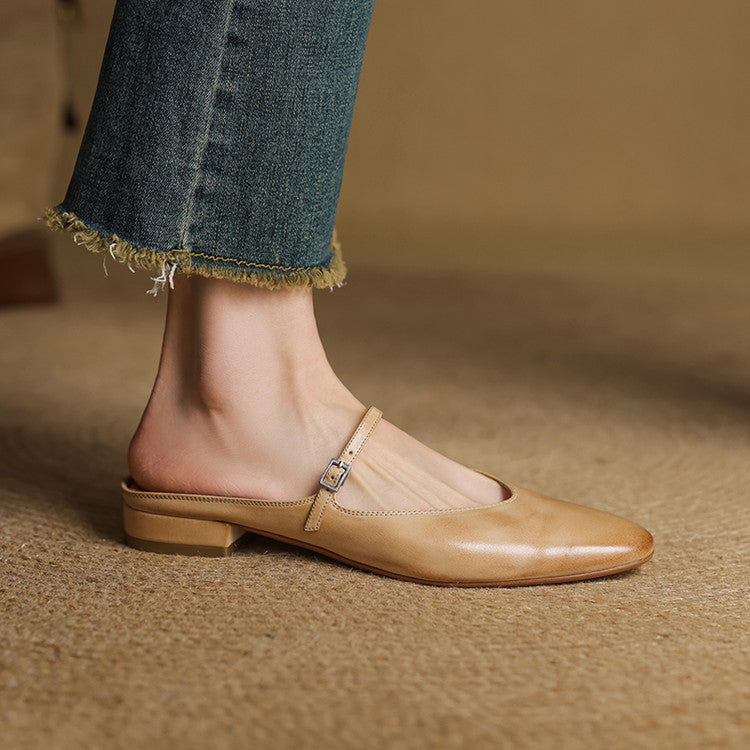 Dames Leren Mules met Mary Jane Bandje