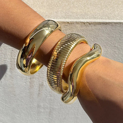 Dames Armbandenset Chunky Bangles Goudkleurig RVS (3-delig)