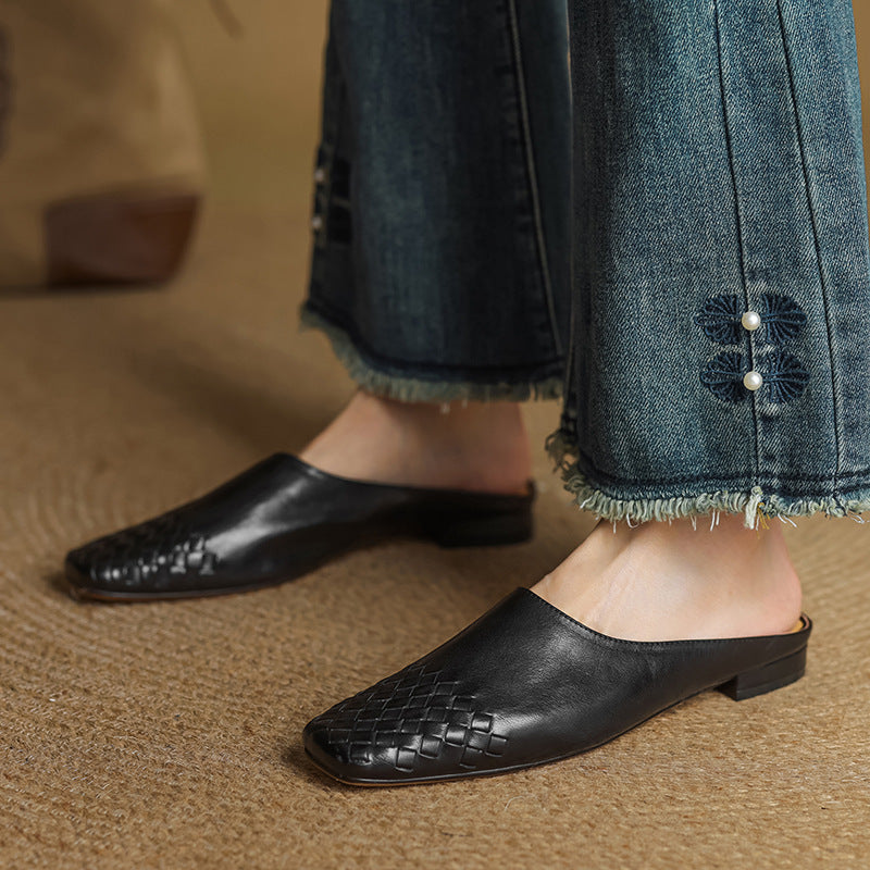 Dames Leren Mules met Gevlochten Voorpand