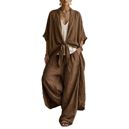Dames Kimono Broekset Linnen - Oversized Vest met Wide Leg Broek