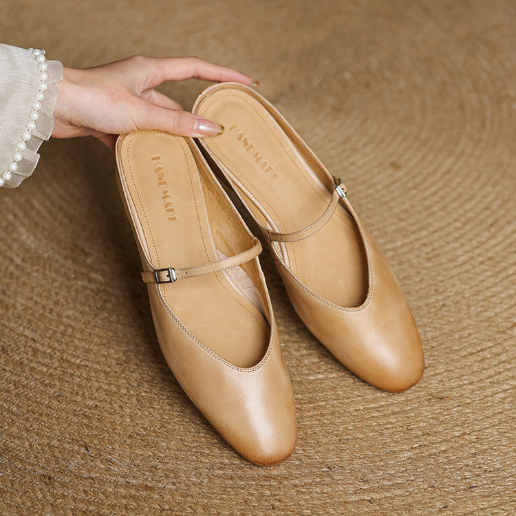 Dames Leren Mules met Mary Jane Bandje
