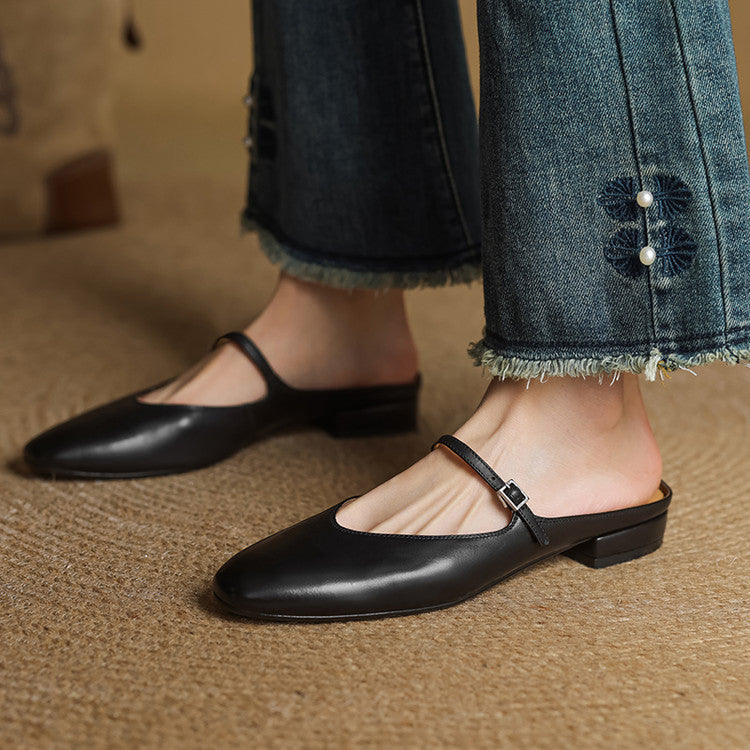 Dames Leren Mules met Mary Jane Bandje