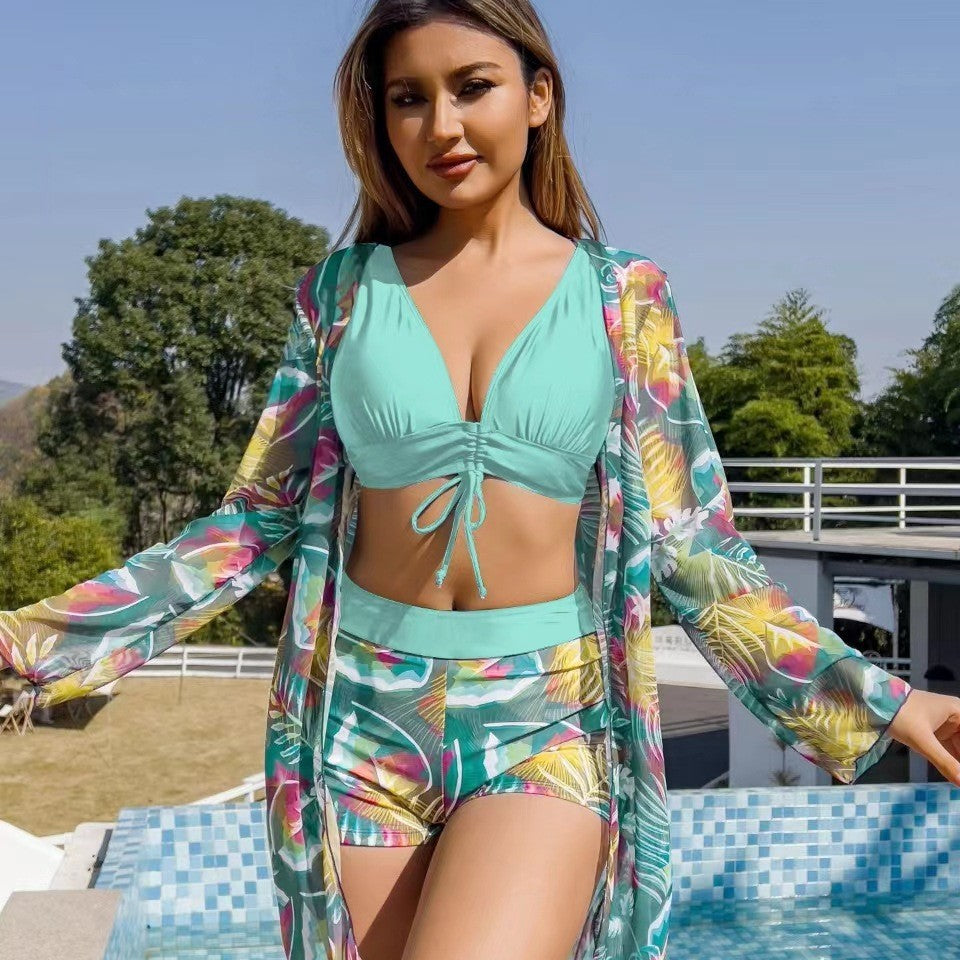 Zwemstof Driedelige Zwemset met Top, Short en Cover-up – Perfecte Mix voor Strand en Zwembad