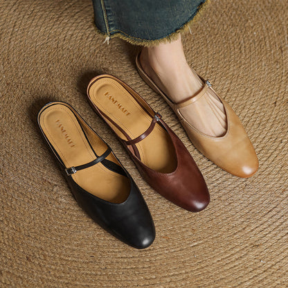 Dames Leren Mules met Mary Jane Bandje