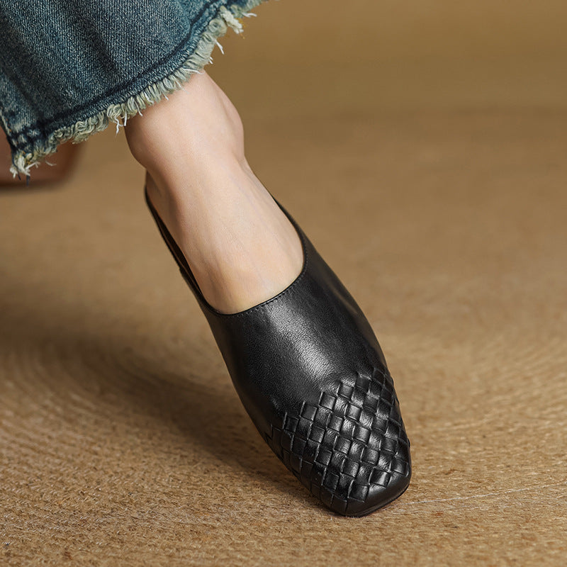 Dames Leren Mules met Gevlochten Voorpand