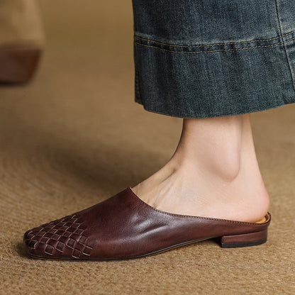 Dames Leren Mules met Gevlochten Voorpand