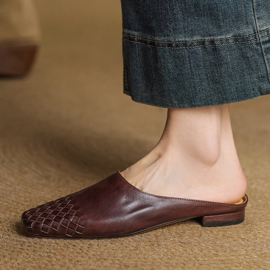 Dames Leren Mules met Gevlochten Voorpand