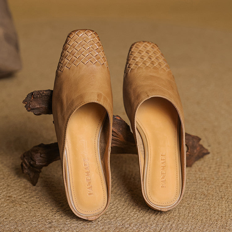 Dames Leren Mules met Gevlochten Voorpand