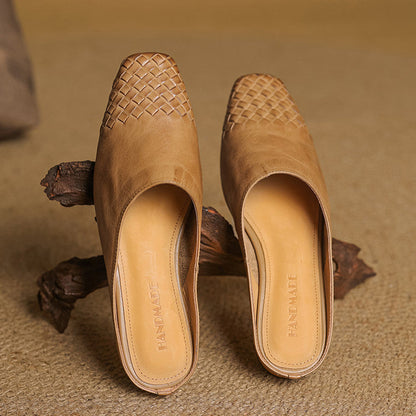 Dames Leren Mules met Gevlochten Voorpand
