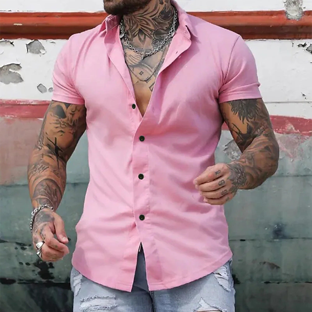 Heren Slim Fit Overhemd – Korte Mouwen, Geschikt voor Casual en Werkgebruik