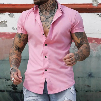 Heren Slim Fit Overhemd – Korte Mouwen, Geschikt voor Casual en Werkgebruik